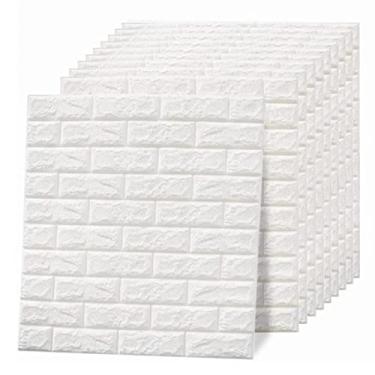 Imagem de Papel de Parede 3D, 10 Unidades Autoadesivo Cortável Painel de Parede de Tijolo de Espuma Falsa Azulejo de Parede Falso Painel Decorativo de Tijolo Falso para Sala de Estar,
