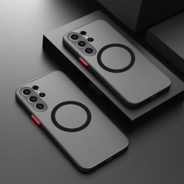 Imagem de Capa protetora antichoque fosca magnética sem fio para Samsung Galaxy S24 Ultra S24Ultra S 24 Plus S24+ 5G capa traseira rígida para PC, preta, para S24