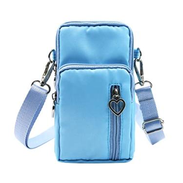Imagem de JUMISEE Bolsa transversal de 3 camadas, bolsa para celular, braçadeira, carteira de nylon para smartphone, Azul, one, Durável