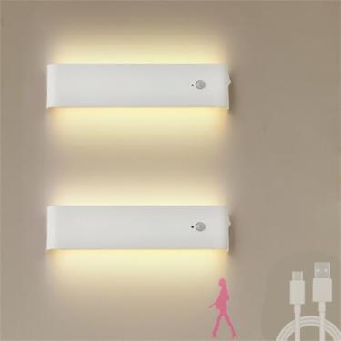 Imagem de Luminária de parede longa com sensor de movimento, arandela LED, recarregável, operada por bateria, lâmpada de parede interna com interruptor, acrílico, alumínio, quarto, sala de estar, escr