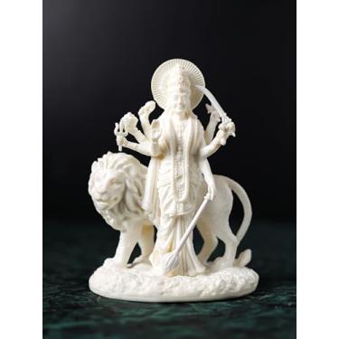 Imagem de SPIRITUALITYARTS Estátua Durga Branca - Deusa da Energia Feminina - Mármore Cultura de 15 cm para Shakti em pé no Ídolo do Leão para Alter e Temple Puja - Deusa da guerra