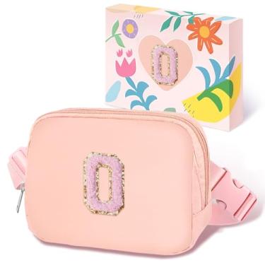 Imagem de COSHAYSOO Pochete de cintura pequena com alça ajustável com patch de letra inicial para mulheres, adolescentes, meninas, viagens, academia, caminhada, bolsa de viagem transversal, bolsa moderna,
