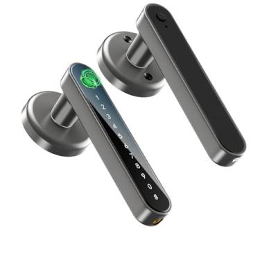 Imagem de IRONZON Fechadura biométrica de impressão digital com teclado fechadura de porta de entrada sem chave com alça para casa, hotel, escritório, apartamento, quarto, cinza