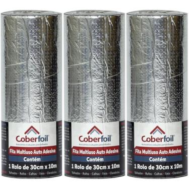 Imagem de Kit 3 Manta Asfáltica Adesiva Multiuso Metalizada 30cmx10m Auto Colante Vedação para Telhados Calhas Rufos Alta Resistência e Durabilidade Vazamentos Vedação Refletiva Aluminizada