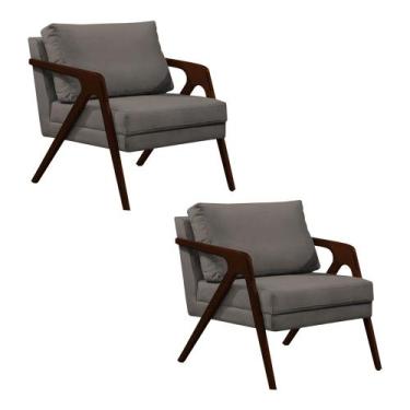 Imagem de Kit 2 Poltronas Mona Monique Luxo Base Madeira Maciça Castanho Veludo 