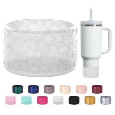 Imagem de ZXFYE Bota de silicone com flor gradiente, compatível com Stanley Quencher Adventure 1,134 g 850 g e IceFlow 590 ml copo de 850 g, capa protetora camaleão, capa inferior para Hydroflask 340 g-680 g,