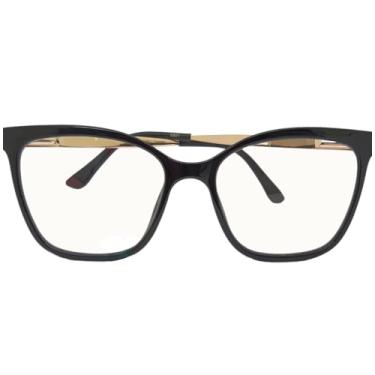 Imagem de Armação de Óculos de Grau Retangular, Unissex, Preto com Hastes Metálicas (Preto)