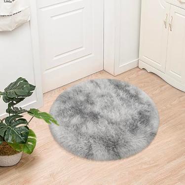 Imagem de JiaoBaba Tapete redondo cinza tie dye pequeno 0,9 x 0,9 m tapete fofo circular felpudo felpudo tapete de pelúcia para quarto de meninas, quarto de crianças, sala de estar, berçário, decoração de