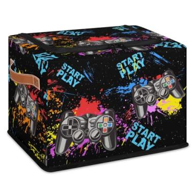 Imagem de AUUXVA Cestos de armazenamento dobráveis com tampas, organizador de brinquedos retangular com zíper, caixa de armazenamento de moldura para organização de armário de quarto de berçário - jogo
