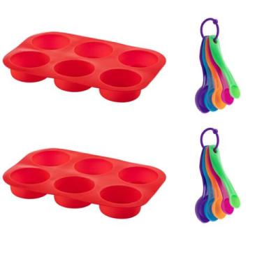 Imagem de 2 kit Forma Cupcake Sortida Silicone + Colher Medidora 5Pç - QUALITY H