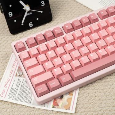 Imagem de Conjunto de 121 teclas de tiro duplo com perfil cereja rosa misto para teclados mecânicos Cherry Mx Gateron 61/64/87/104/108 Cherry Mx Gateron