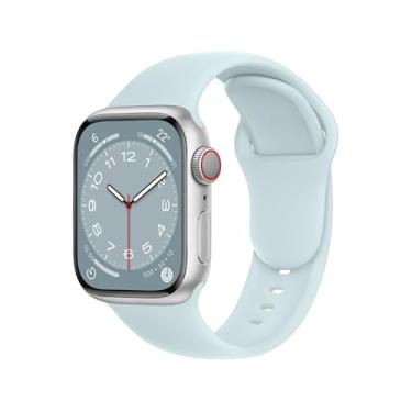 Imagem de ELETTRONEO Pulseira esportiva SBC1 para Apple Watch Ultra 2 de 49 mm, série 10 de 46 mm, 9 8 7 45 mm e 41 mm, SE 6, 5, 4, 44 mm e 40 mm, 3 2 1 42 mm 38 mm iWatch, pulseira de silicone, azul glaciar