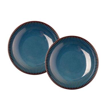 Imagem de Jogo 2 Prato Fundo de Massas Cerâmica Linear Azul Premium 23cm Lyor
