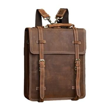Imagem de Mochila masculina vintage de couro genuíno, bolsa crossbody para homens, bolsa para laptop de couro