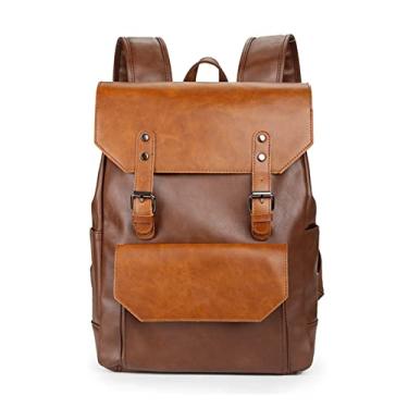Imagem de Mochila de couro de luxo para homens vintage casual mochila escolar mochila masculina para laptop mochila de viagem(Khaki)