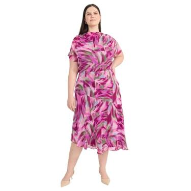 Imagem de Maggy London Vestido feminino midi assimétrico com manga esvoaçante e manga esvoaçante semitransparente, Perri/roxo real, 58