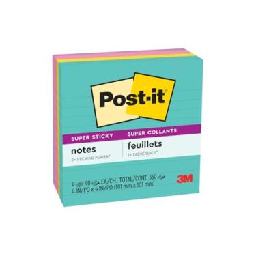 Imagem de Post-it Notas super adesivas, 10 x 10 cm, 4 blocos, 2x The Sticking Power, Supernova Neons, cores brilhantes, reciclável (675-4SSMIA)
