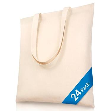 Imagem de Phicorn Sacolas de lona em branco a granel - 198 g 100% algodão, 38 x 40 cm, sacolas de compras reutilizáveis - sacola simples para artesanato e pintura, Bege, Large