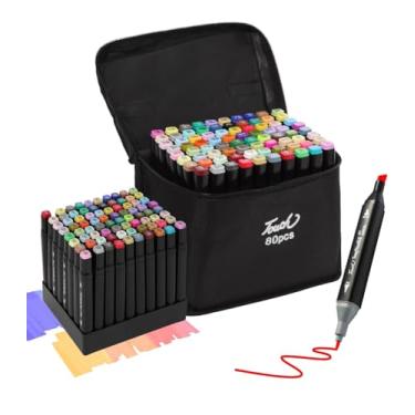 Imagem de Combo de Canetas Marcador Permanente Ponta Dupla – Ideal para Artesanato, Desenho e Anotações em Papel, Plástico e Metal (80)