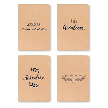 Imagem de Kit 4 Cadernos Kraft, caderneta, A5, 80 Páginas brancas Sem Pauta, 90g, Conjunto com 4 Designs, Grampeados, estilo Midori