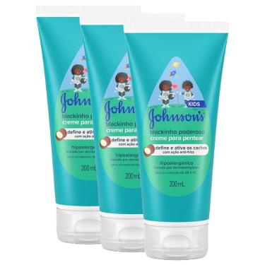 Imagem de Kit 3 Cremes para Pentear Infantil Johnson's Baby Blackinho Poderoso 200ml cada