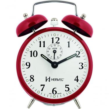 Imagem de Relógio Despertador Antigo Mecânico De Metal A Cordas Vermelho Herweg 220044 Único