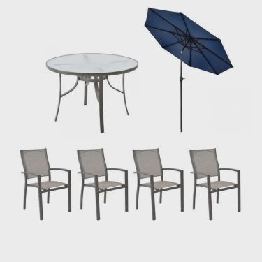 Imagem de Conjunto para Jardim com 1 Mesa Macae 4 Cadeiras Angra e 1 Ombrelone
