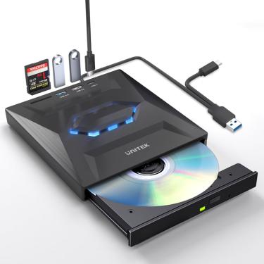 Imagem de Unidade externa de cd e dvd Unitek USB C portátil + /-rw com leitor sd