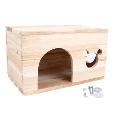 Imagem de Câmara de Casa de Madeira para Esconderijo de Hamster, Casa de Madeira para Cobaia, Pequenos Animais de Estimação, Casa de Floresta, Habitats, Casa de Madeira para Animais, Sem