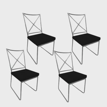 Imagem de Kit 04 Cadeiras Sala de Jantar Escritório Office Clark Industrial Ferro Cinza Corino Preto - Ahz Móveis