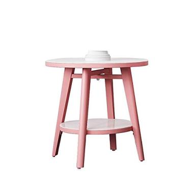 Imagem de Mesa lateral, mesas de centro HAIZHEN, redonda de 2 camadas, mesa lateral D50 cm com tampo de vidro temperado e moldura de aço para sala de estar, escritório (Cor: Rosa)