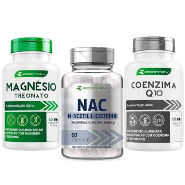 Imagem de Kit Magnesio Treonato 500Mg + Coenzima Q10 Gold 100Mg + Nac 600mg 180Cáps - Ecomev