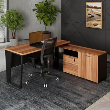Imagem de Mesa L Escritório 150cm com Armário Lateral Pé Metal F5 - F5 Office G,