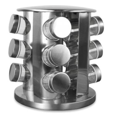 Imagem de Porta Tempero Condimentos Giratório Inox 12 Potes - NoBrand