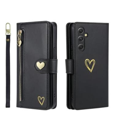 Imagem de HJZSZX Para Samsung A25 Cordão Couro Zip Carteira Cartão Capa Flip Capa (Para Samsung A25/preto)