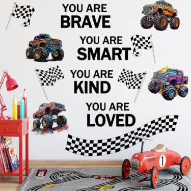 Imagem de Runtoo Adesivos de parede Monster Truck para meninos carros de corrida citações inspiradoras adesivos de parede para quarto de bebê infantil decoração de parede