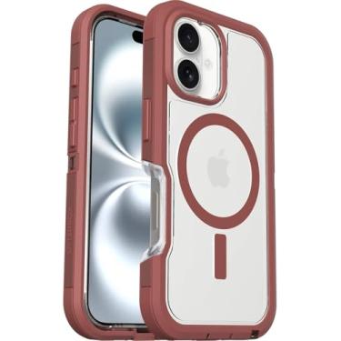 Imagem de OtterBox Capa para celular iPhone 16 Plus Defender Series XT (transparente e vermelho tijolo) Proteção contra quedas de nível militar, MagSafe, capa protetora à prova de choque, ajuste fino com bisel