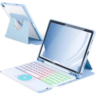 Imagem de Capa com teclado touchpad para Samsung Galaxy Tab A9 Plus 11 polegadas SM-X210/X215/X216, capa giratória de 360 graus com luz de fundo colorida, teclado magnético removível para tablet A9+ (azul)