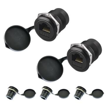 Imagem de YiKaiEn Adaptador de montagem em painel RJ45 CAT6, conector de passagem Ethernet fêmea para fêmea, adaptador de interface de anteparo de 10 Gbps, montagem em painel XLR/D com capa à prova d'água e à