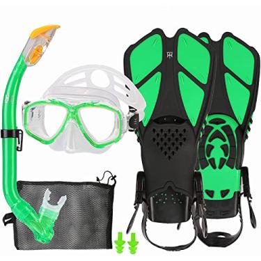 Imagem de HH HHAO SPORT Conjunto De Mergulho Com Snorkel Infantil Com Nadadeiras, Equipamento De Mergulho Antivazamento Para Crianças Com Nadadeiras Ajustáveis, Conjunto De Mergulho Com Snorkel Seco Completo