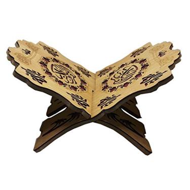 Imagem de Suporte dobrável de madeira para livros Rehal Al-Quran Rihal AMN-186 Caligrafia Árabe Bíblia Magazine Suporte para exibição de livros de receitas muçulmano Eid Ramadã Islã presente religioso 20 x 33