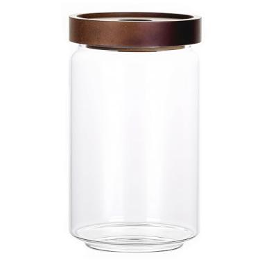Imagem de MOLADRI Recipiente de armazenamento de vidro bonito transparente de 720 ml com tampa hermética de madeira, pote decorativo moderno para café, especiarias, doces, sal, biscoitos, condimentos, pimenta, açúcar