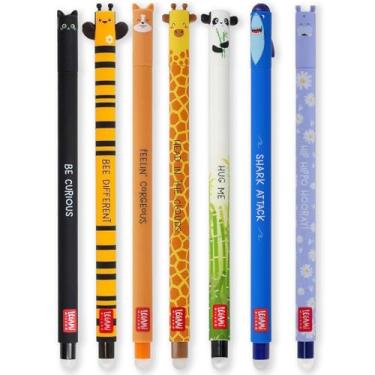 Imagem de LEGAMI - Conjunto de 7 canetas de gel apagáveis com tinta apagável termossensível, variedade de cores de tinta e designs de barril, ponta de 0,7 mm, designs de gato, abelha, corgi, girafa, panda,