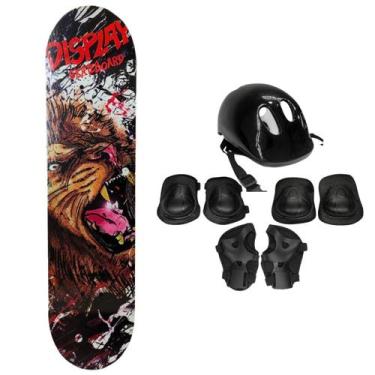 Imagem de Skate Infantil Leão + Kit Proteção Completo Preto - Funs