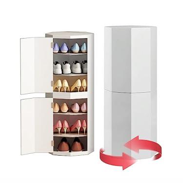 Imagem de WYUYIWH Sapateira organizadora giratória de 360° simples armário de armazenamento de sapatos mesa giratória vertical redonda prateleira estreita independente prateleiras de entrada modernas com porta