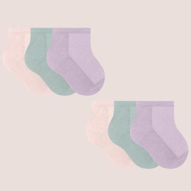 Imagem de Kit 6 Pares De Meias Selene Infantil Cano Curto Algodão, Salmão, Lilás