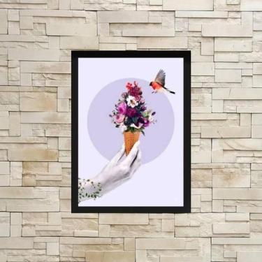 Imagem de Quadro Decorativo Sorvete Com Flores 45X34Cm Com Vidro Preta - Quadros