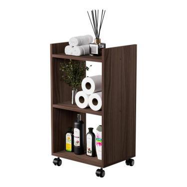 Imagem de Estante Multiuso Armário Móvel para Banheiro Nogal com Rodinhas 40cm