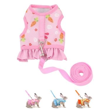 Imagem de Peitoral e coleira de coelho, à prova de fuga, fofo, floral, colete de malha respirável, roupas de coelho para coelhos, caminhadas, treinamento para furões, gatinhos, filhotes, pequenos animais de