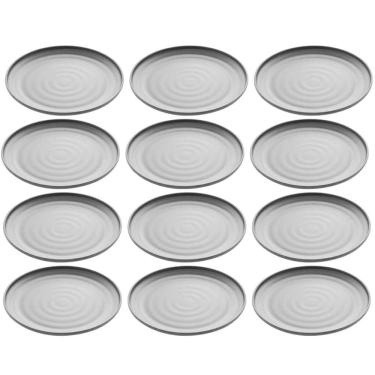 Imagem de Jogo 12 Pratos Rasos Pretos Melamina 25,5cm Restaurante Bar Sushi Entradas Tóquio Lyor